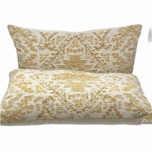 Devi Designs Set of Two Gold and Cream Decorative Lumbar Pillows